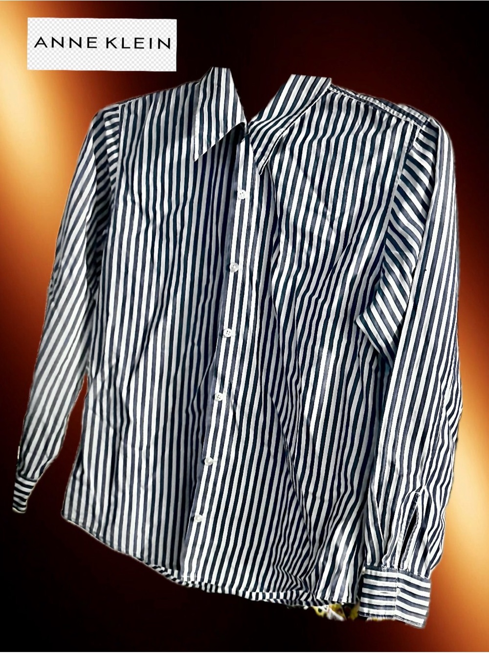 Anne Klein Aline Navy and White Striped Button-Down Shirt